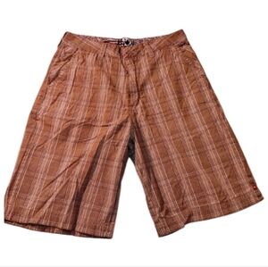 Quiksilver ~ Tan Plaid Flat Front Men’s Shorts Waist 31